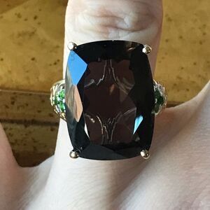 Genuine Smoky Quartz Chrome Diopside Sterling Silver Ring Size 7